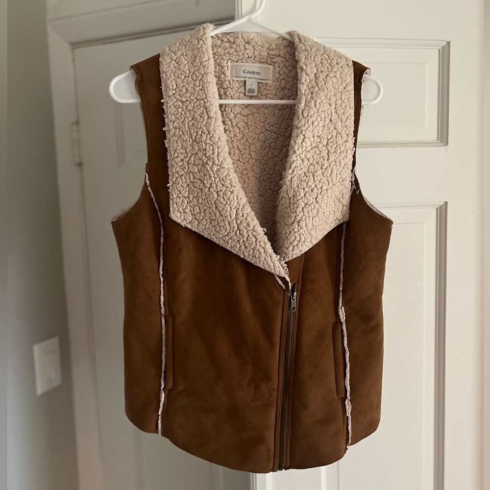 Caslon Faux Shearling Suede Tan/Ivory Vest